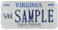 Virginia Highlands Com College Plate
